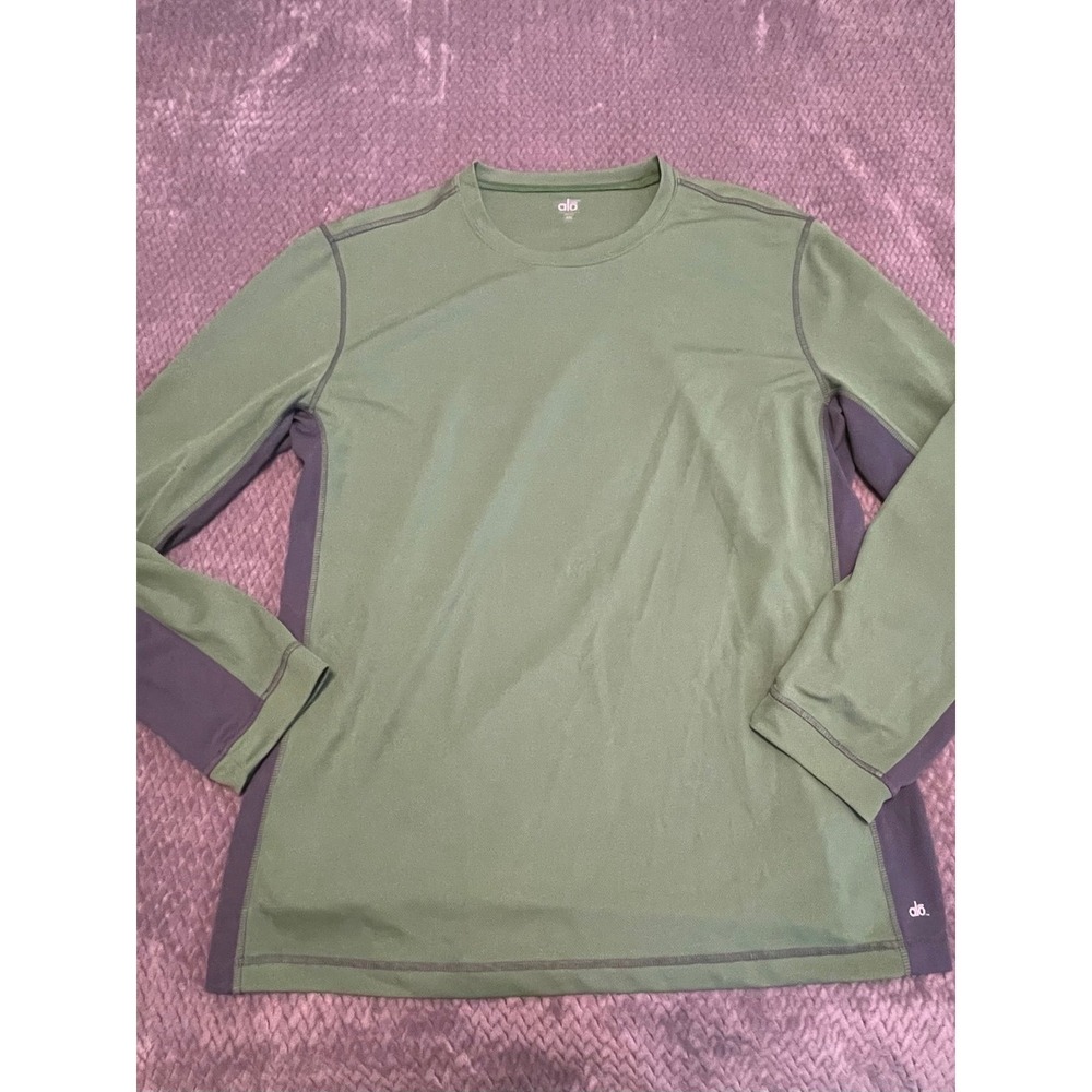 Alo Cool Fit Men's Long Sleeve Shirt - Green/Grey - Size XXL